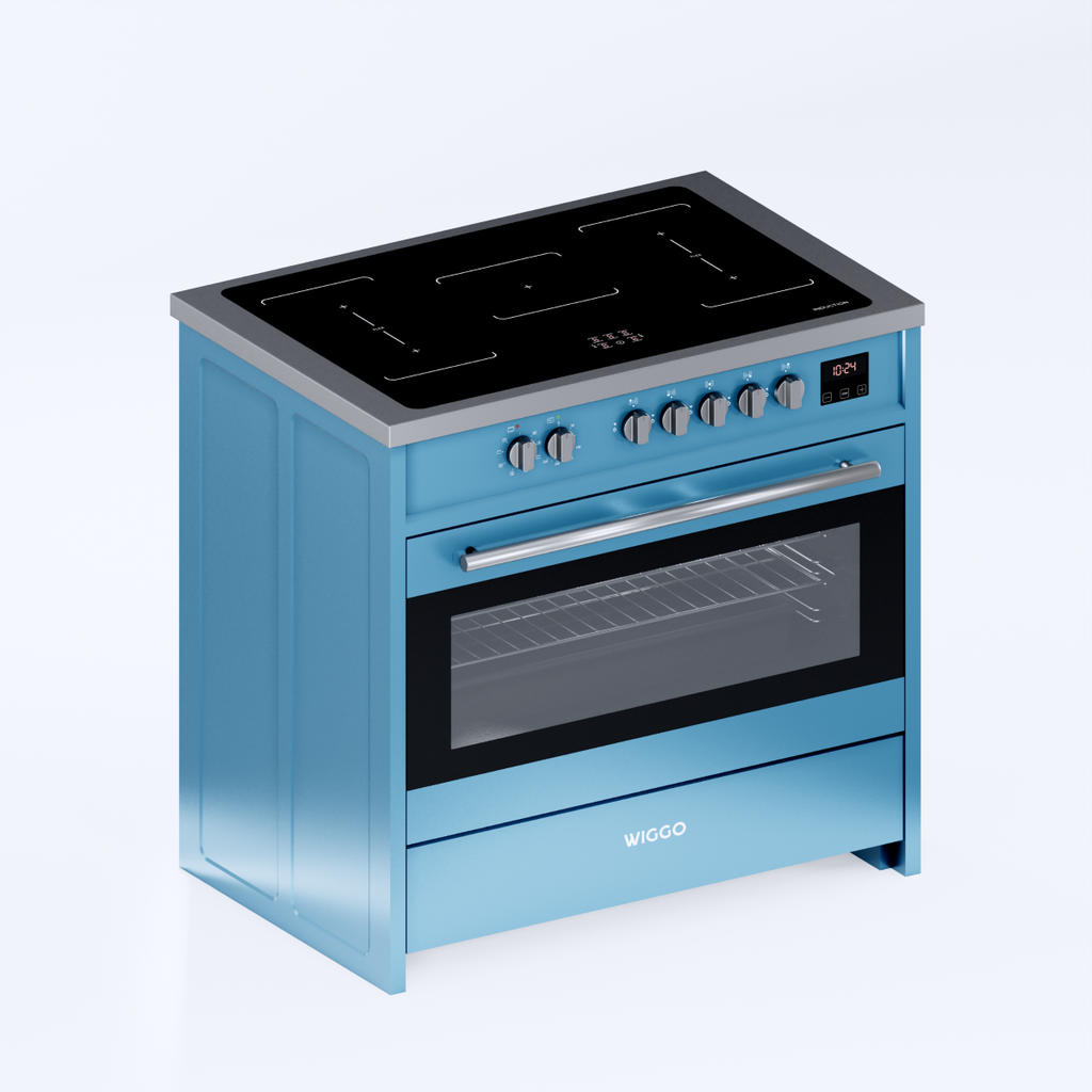 Wiggo WIO-E921A(AX) Vrijstaande Inductiefornuis - 90 cm - Aqua Blauw