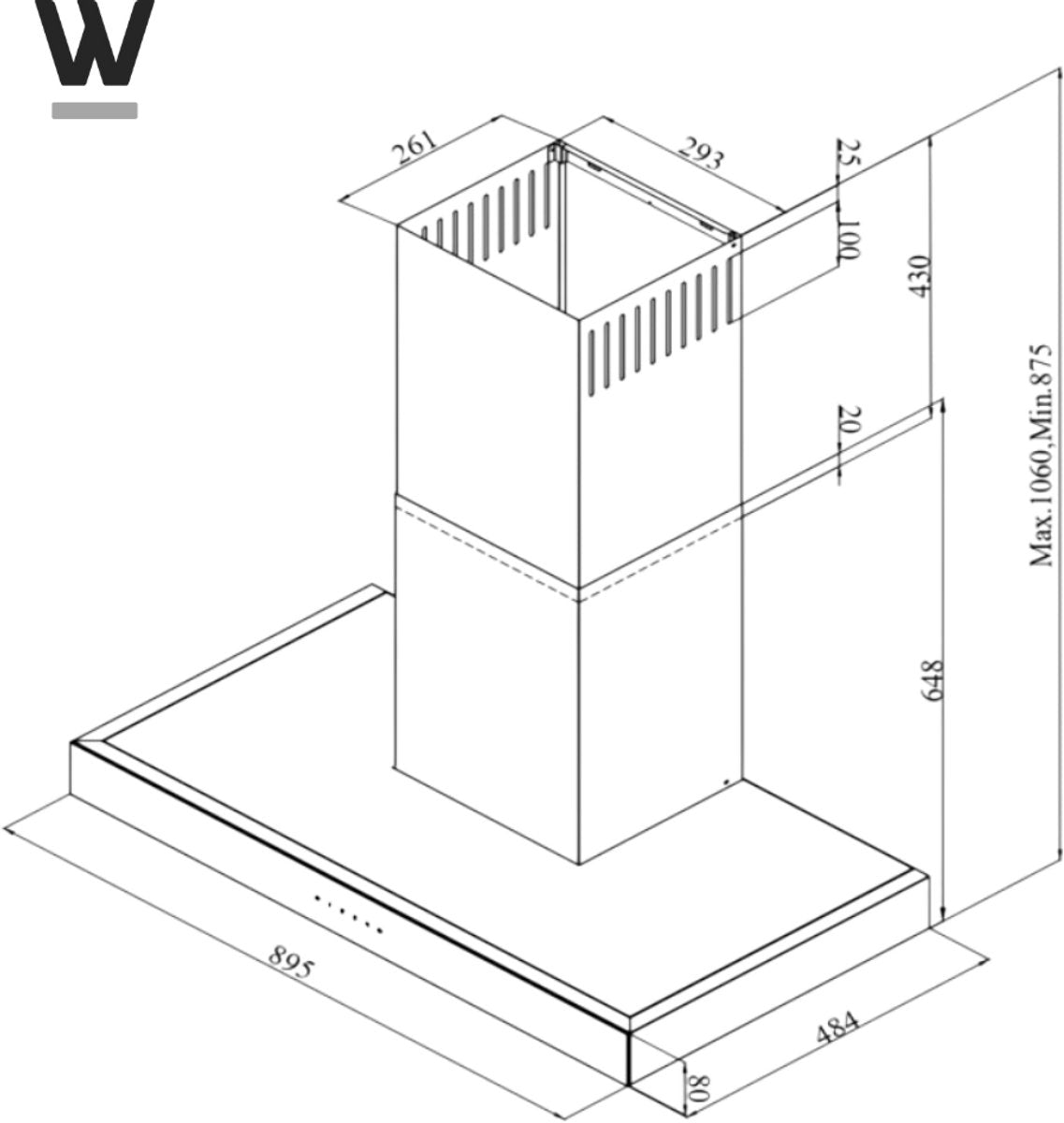Wiggo WE-A941T(B) Wandschouw Afzuigkap - 90 cm - Zwart