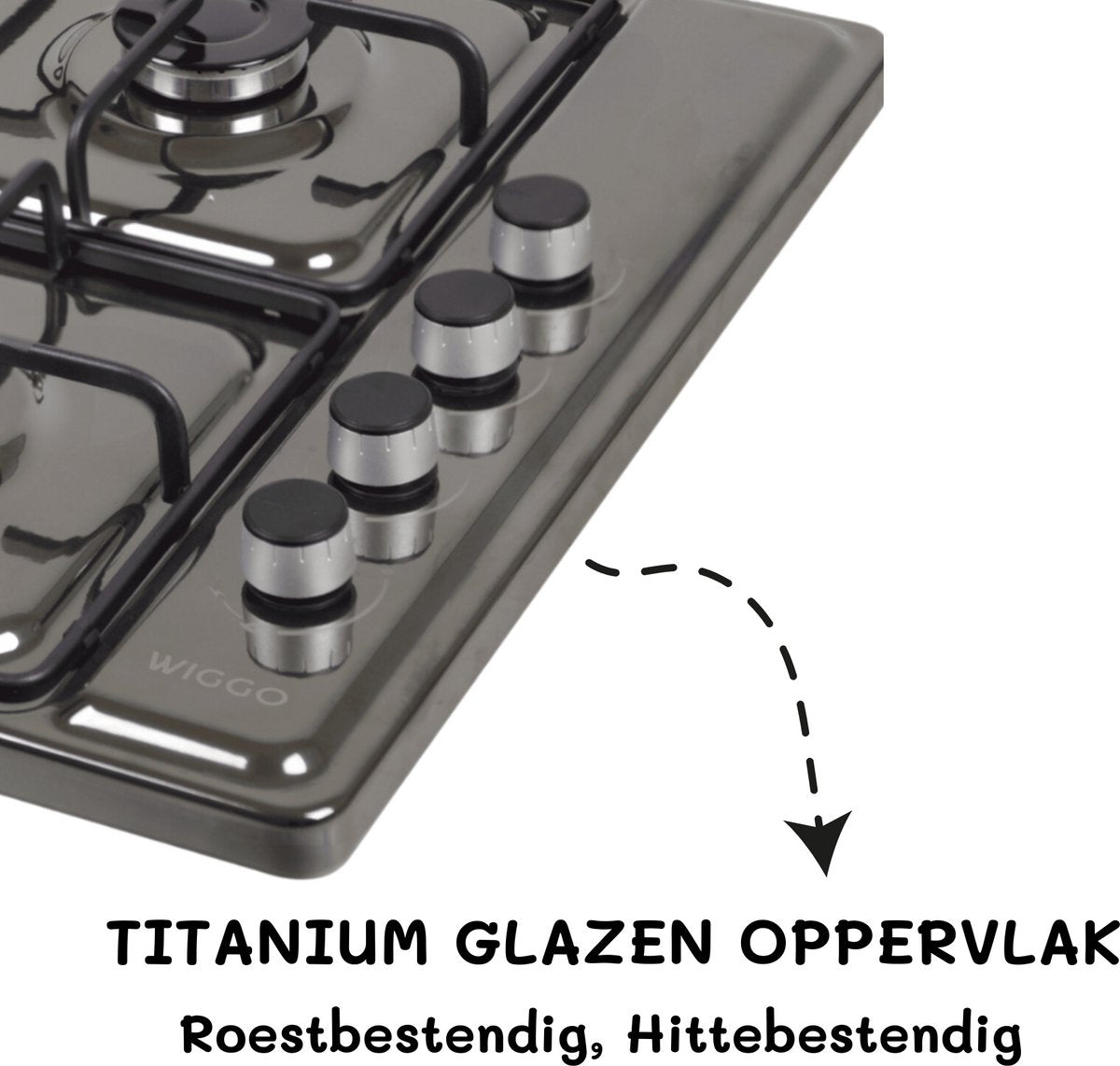 Wiggo WH-G604F(T) Vrijstaande Gaskookplaat - 60 cm - Titanium