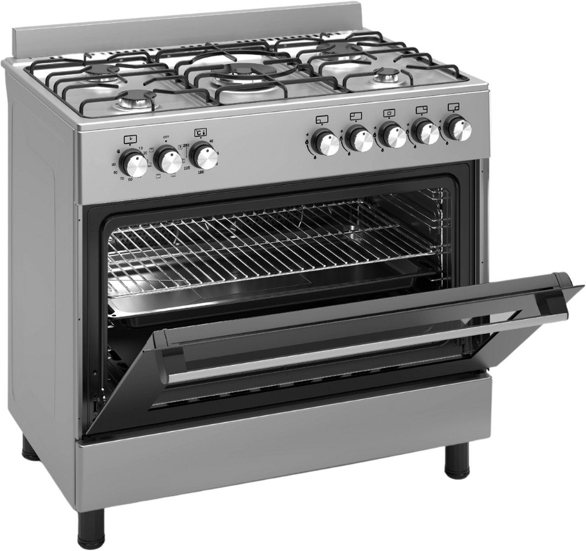 Wiggo WO-E906B(XX) Vrijstaande Gasfornuis - 90 cm - Roestvrijstaal
