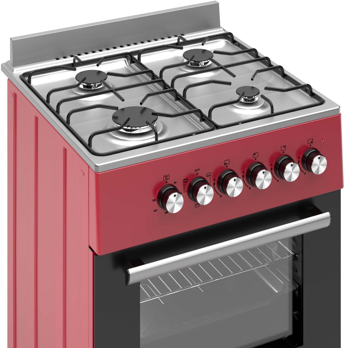 Wiggo WO-E609R(RX) Vrijstaande Gasfornuis - 60 cm - Rood
