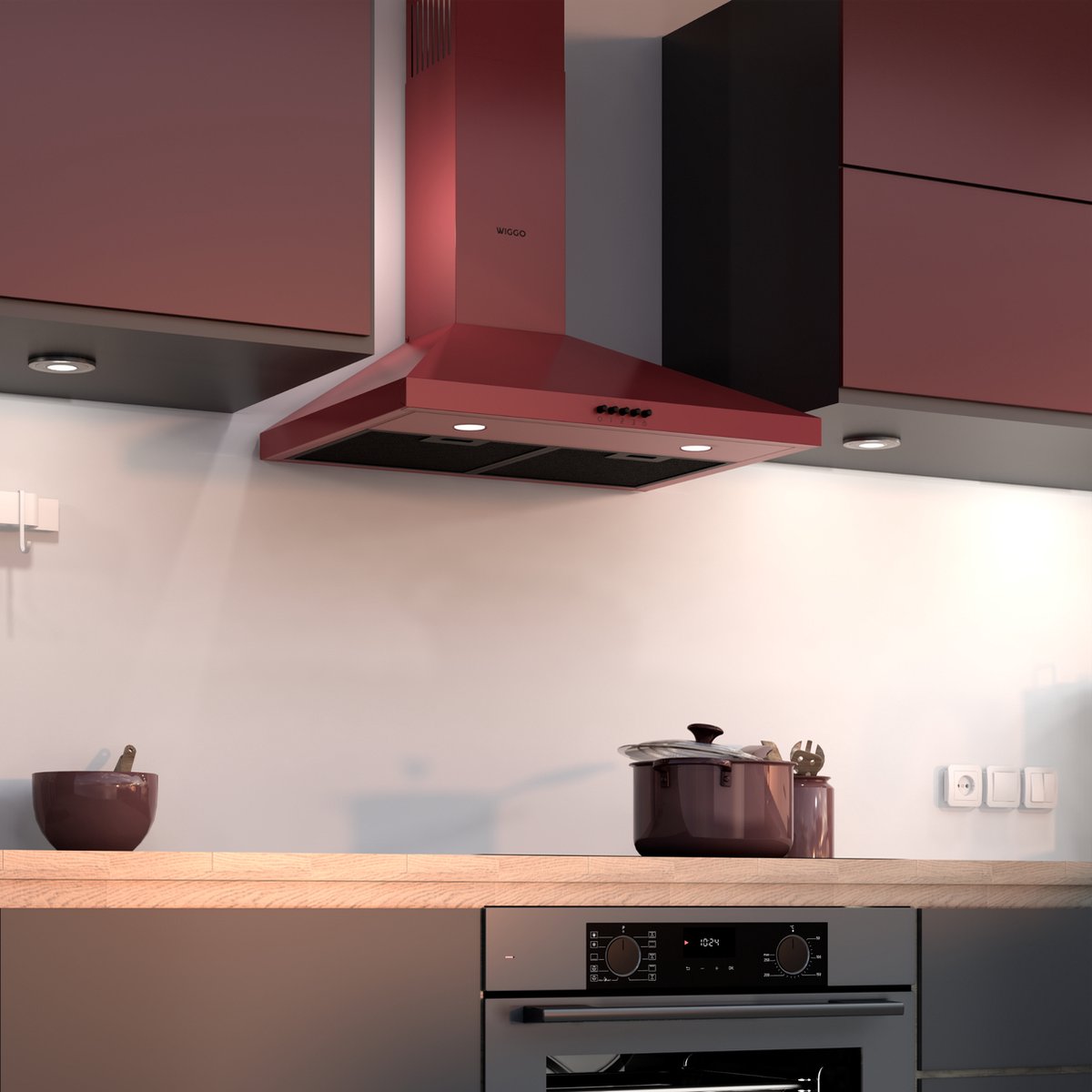 Wiggo WE-A630P(R) Wandschouw Afzuigkap - 60 cm - Rood