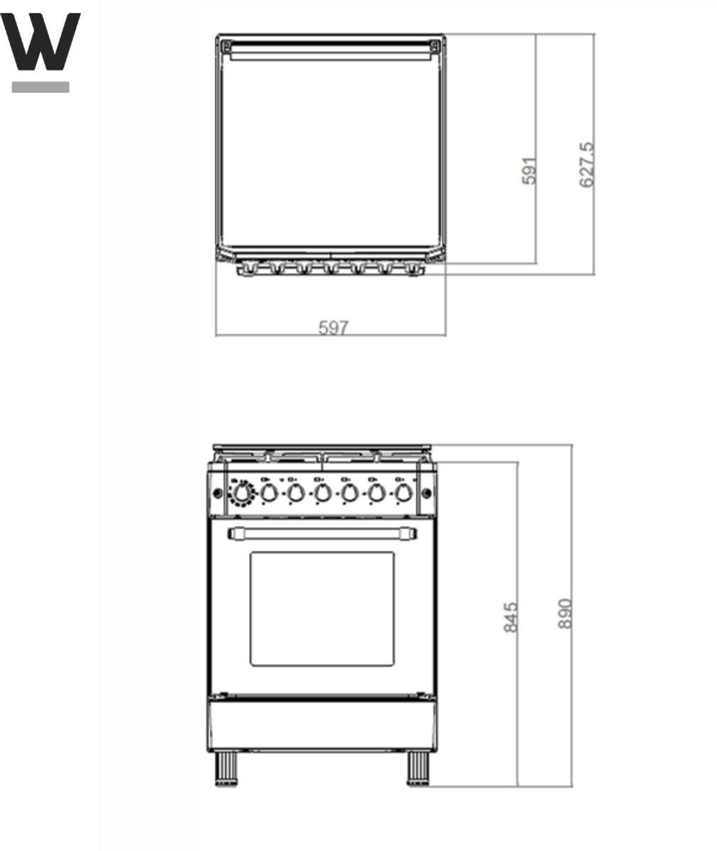 Wiggo WO-E639B(BB) Vrijstaande Gasfornuis - 60 cm - Zwart