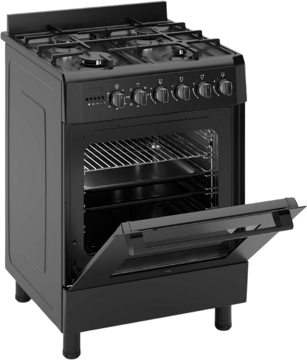 Wiggo WO-E609R(BB) Vrijstaande Gasfornuis - 60 cm - Zwart