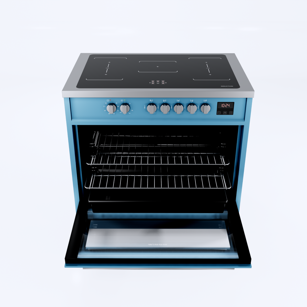 Wiggo WIO-E921A(AX) Vrijstaande Inductiefornuis - 90 cm - Aqua Blauw