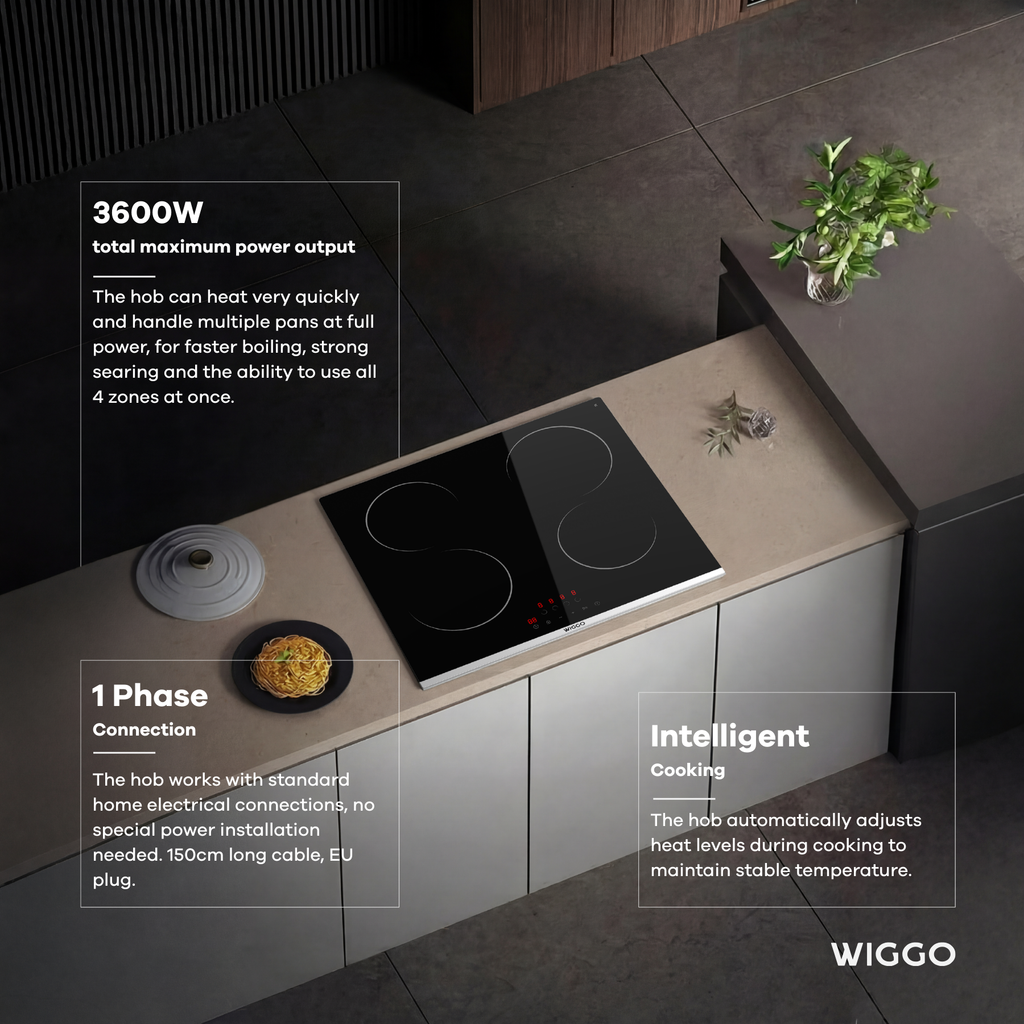 Wiggo WH-E614G(B) Inbouw Inductie Kookplaat - 60 cm - Zwart