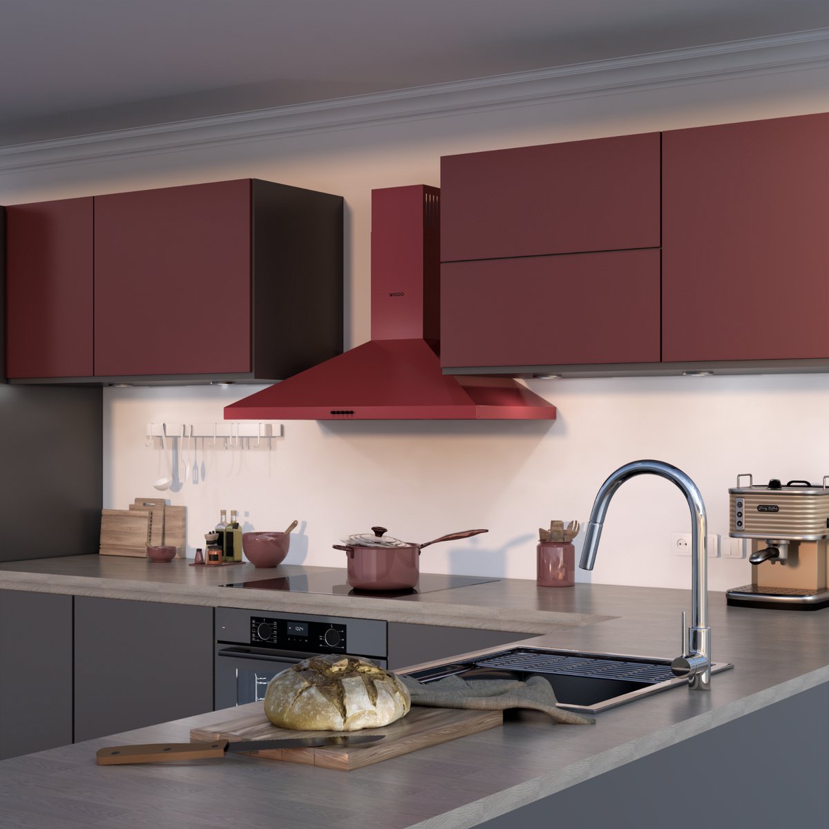 Wiggo WE-A930P(R) Wandschouw Afzuigkap - 90 cm - Rood