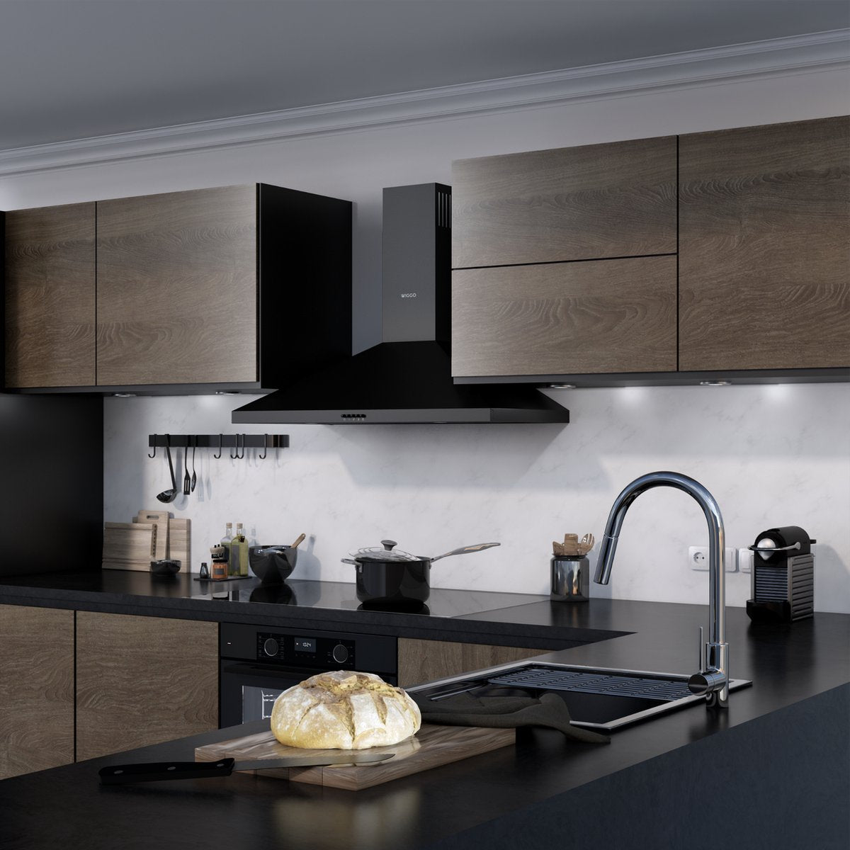 Wiggo WE-A930P(B) Wandschouw Afzuigkap - 90 cm - Zwart