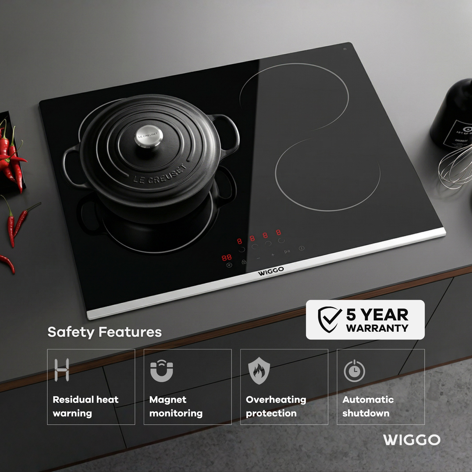 Wiggo WH-E614G(B) Inbouw Inductie Kookplaat - 60 cm - Zwart