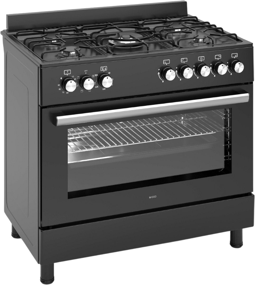 Wiggo WO-E906B(BB) Vrijstaande Gasfornuis - 90 cm - Zwart