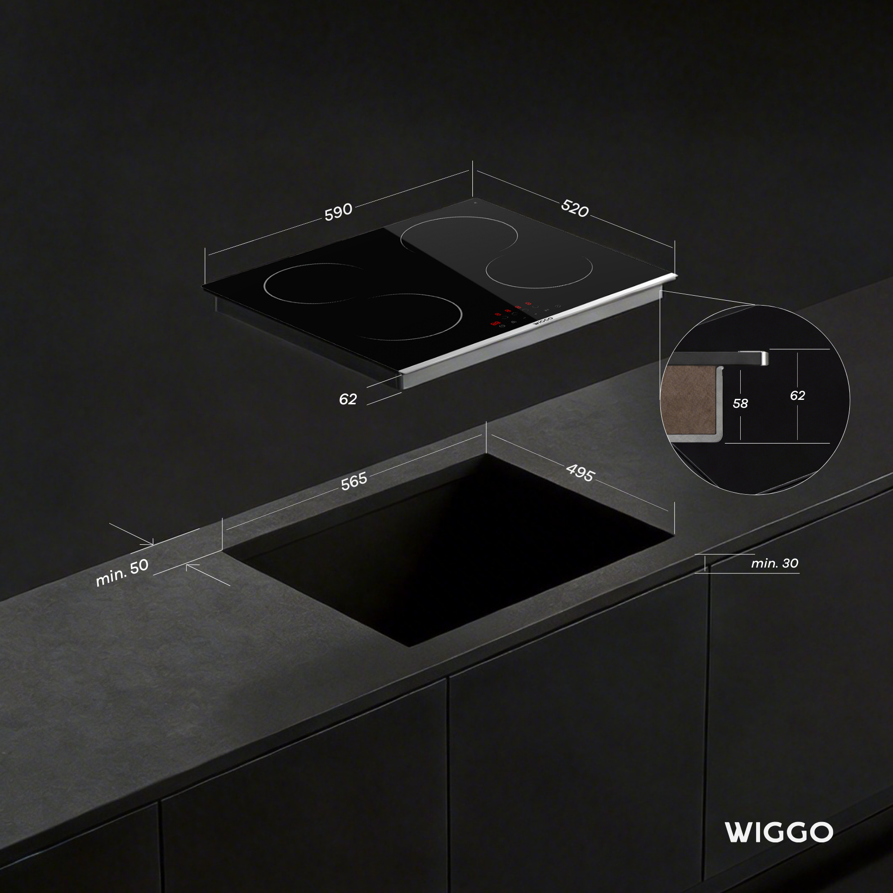 Wiggo WH-E614G(B) Inbouw Inductie Kookplaat - 60 cm - Zwart