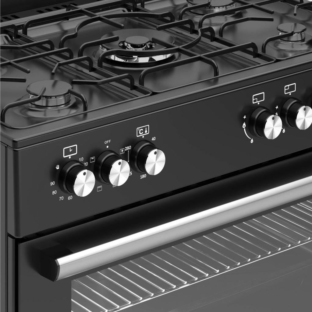 Wiggo WO-E906B(BB) Vrijstaande Gasfornuis - 90 cm - Zwart