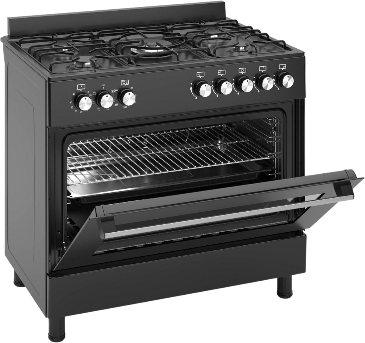 Wiggo WO-E906B(BB) Vrijstaande Gasfornuis - 90 cm - Zwart