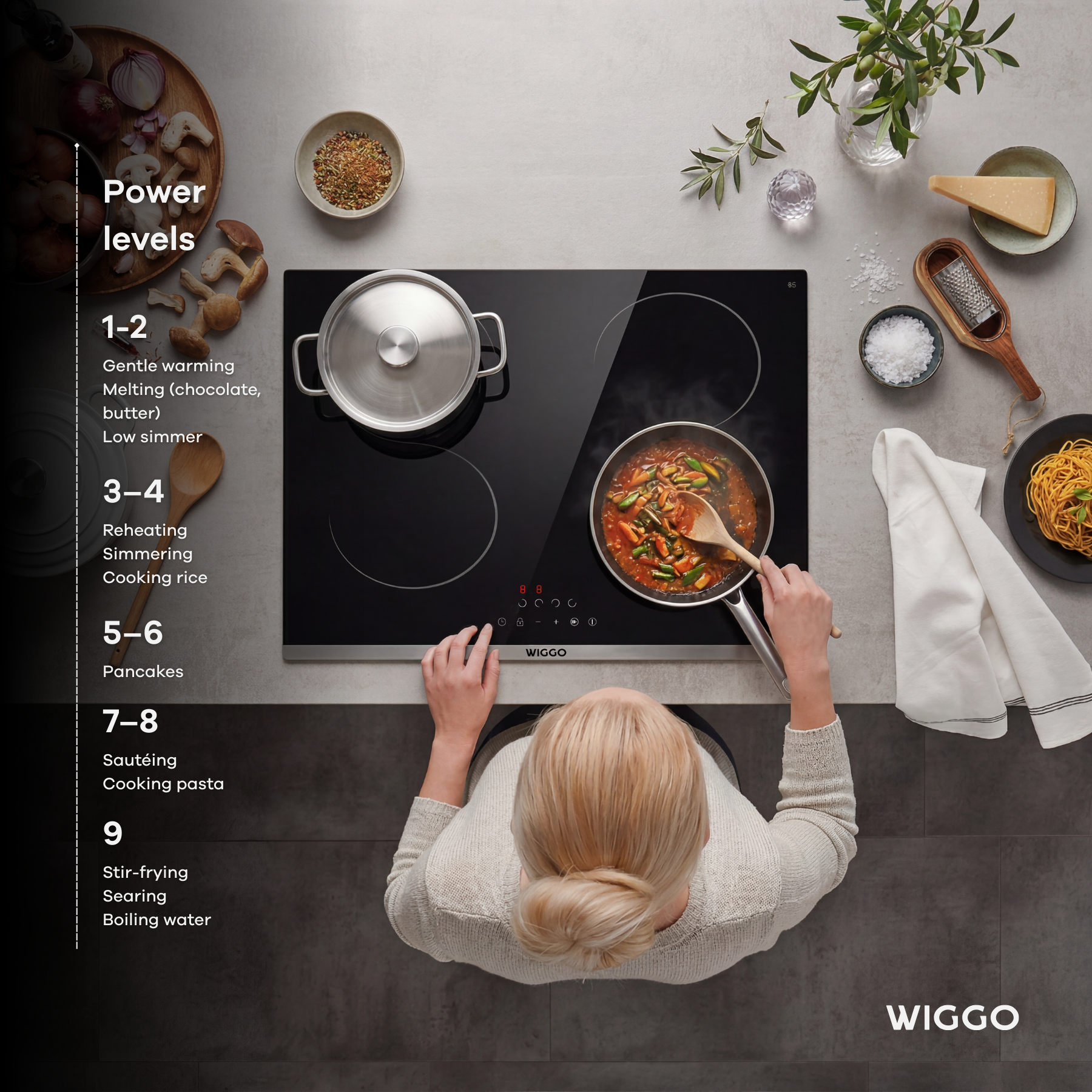 Wiggo WH-E614G(B) Inbouw Inductie Kookplaat - 60 cm - Zwart