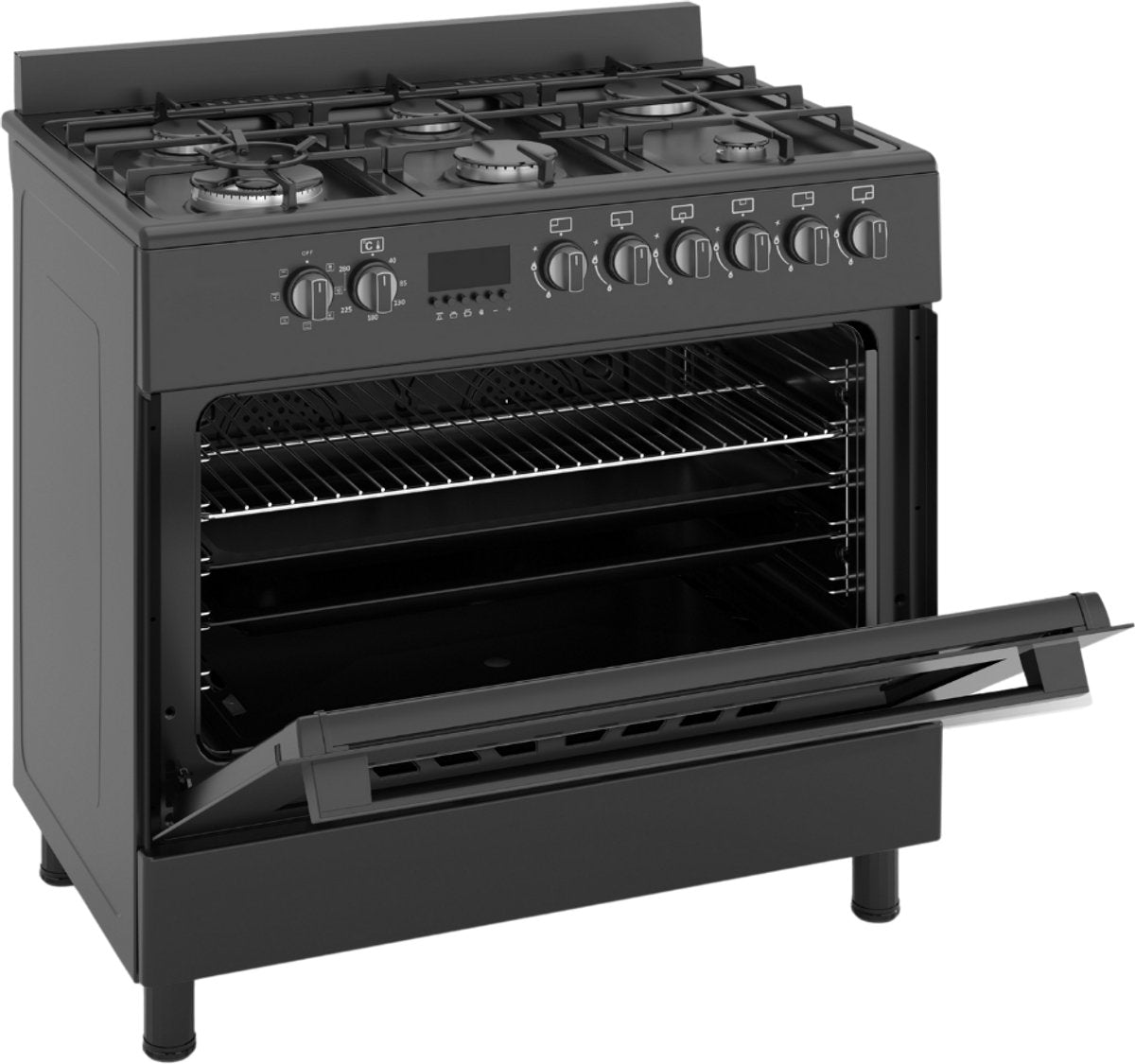 Wiggo WO‑E969B(BB) Vrijstaande Gasfornuis - 90 cm - Zwart
