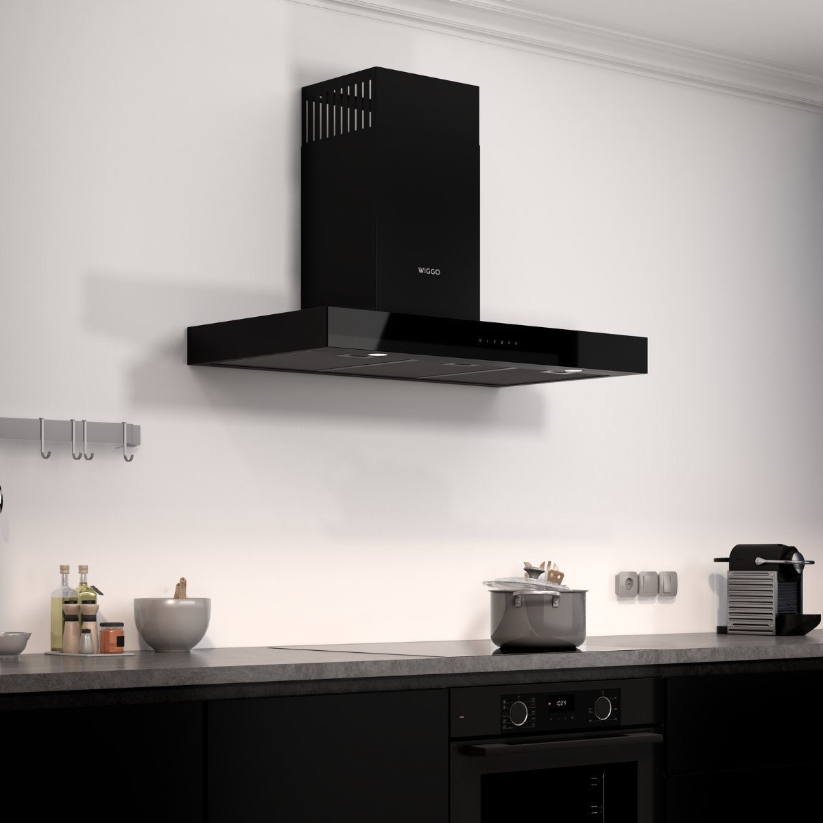 Wiggo WE-A941T(B) Wandschouw Afzuigkap - 90 cm - Zwart