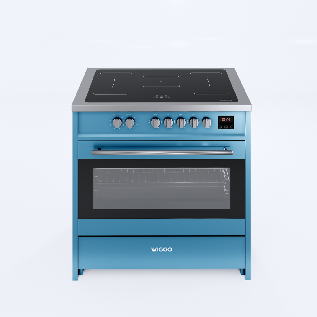 Wiggo WIO-E921A(AX) Vrijstaande Inductiefornuis - 90 cm - Aqua Blauw
