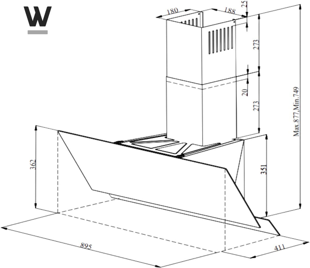 Wiggo WE-A942G(G) Schuine Afzuigkap - 90 cm - Grijs