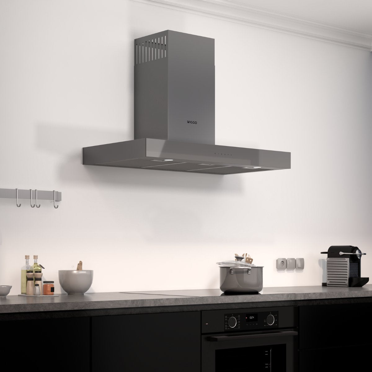 Wiggo WE-A941T(G) Wandschouw Afzuigkap - 90 cm - Grijs